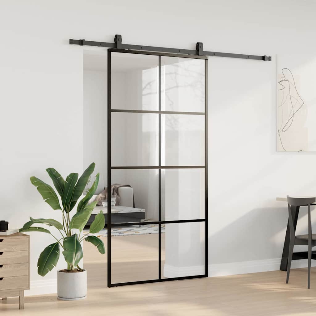 Stumdomos durys su furnitūra, juodos, 102,5x205 cm, ESG stiklas