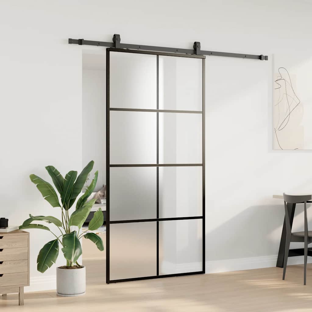 Stumdomos durys su furnitūra, juodos, 102,5x205 cm, ESG stiklas