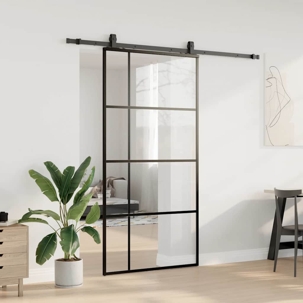 Stumdomos durys su furnitūra, juodos, 102,5x205 cm, ESG stiklas