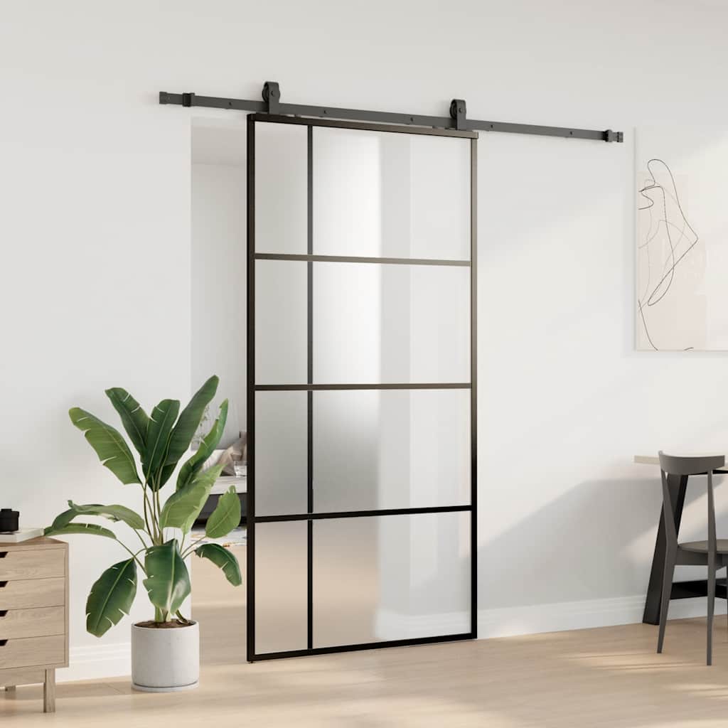Stumdomos durys su furnitūra, juodos, 102,5x205 cm, ESG stiklas