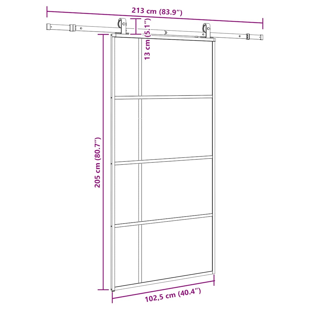 Stumdomos durys su furnitūra, juodos, 102,5x205 cm, ESG stiklas