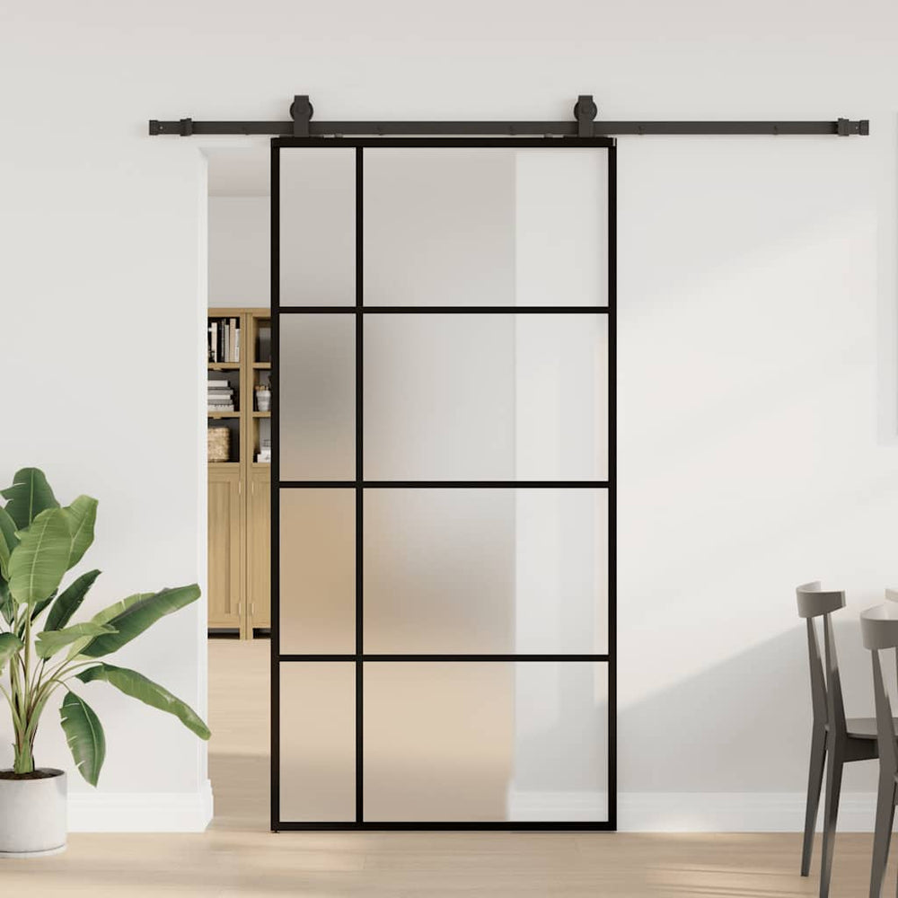 Stumdomos durys su furnitūra, juodos, 102,5x205 cm, ESG stiklas