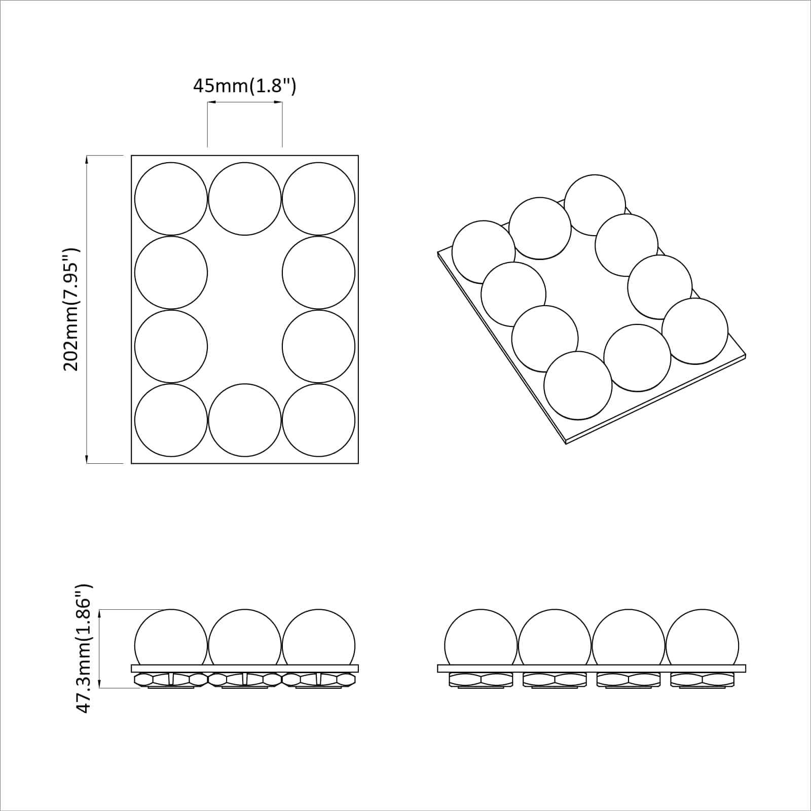 Veidrodžių šviestuvai 12 pcs Balta 4.5 x 4.5 x 4.8 cm Plastmasė
