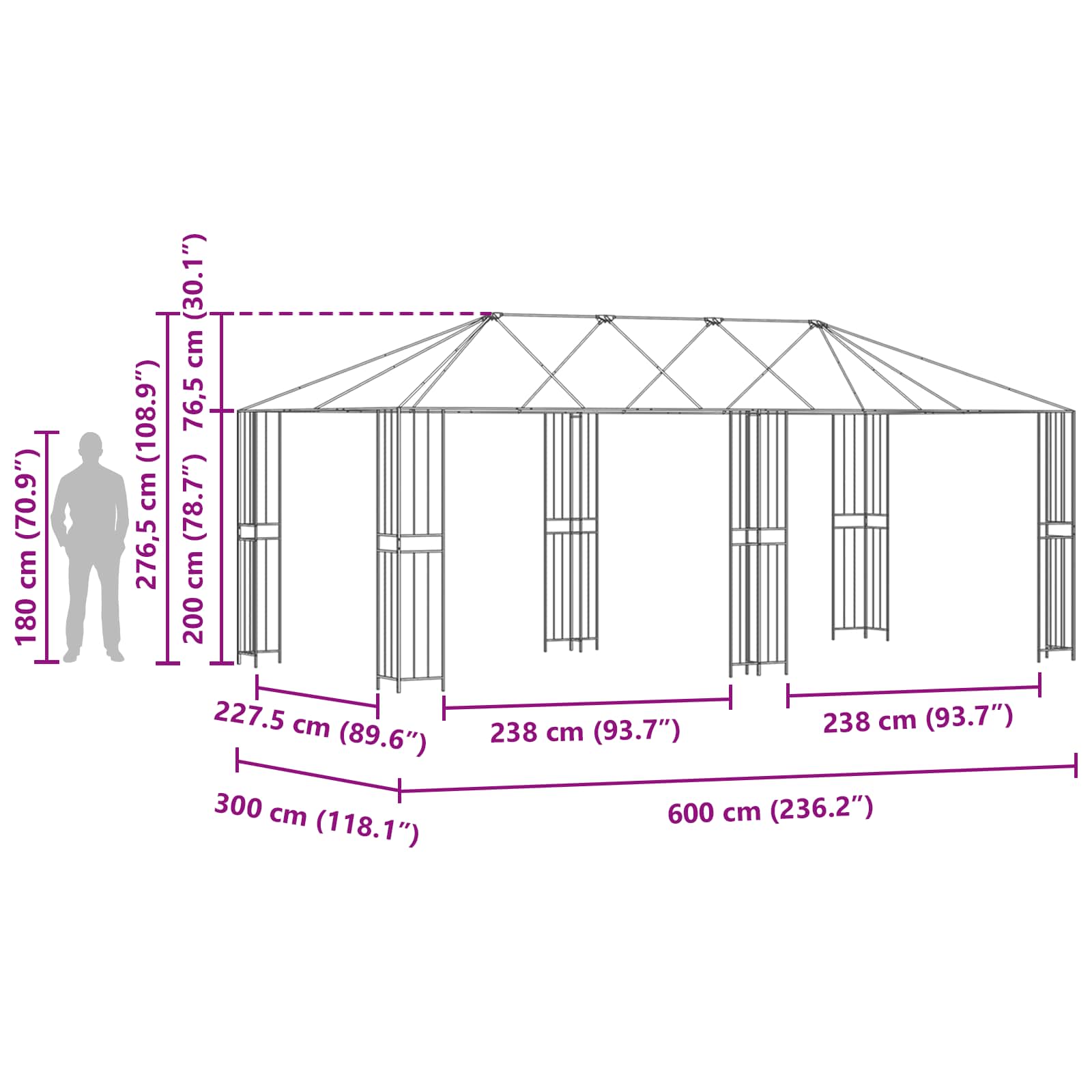 Gazebo rėmas 6 x 3 m Juoda Plienas