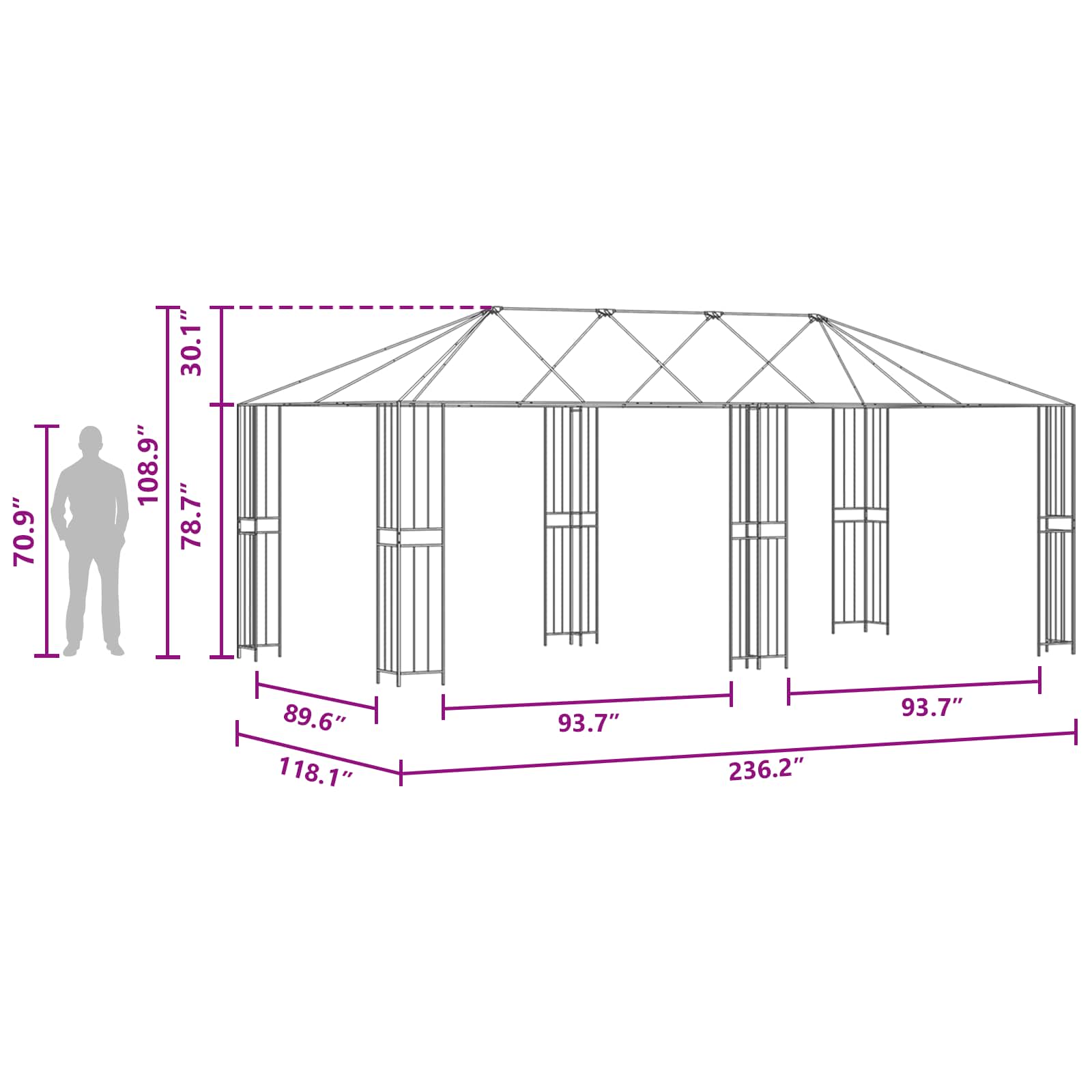 Gazebo rėmas 6 x 3 m Juoda Plienas