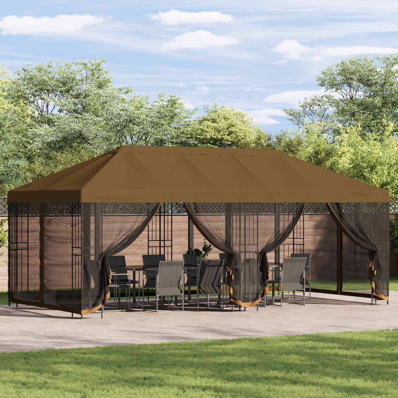 Dārza lapene ar sānu sienām 6 x 3 m bēšā krāsā