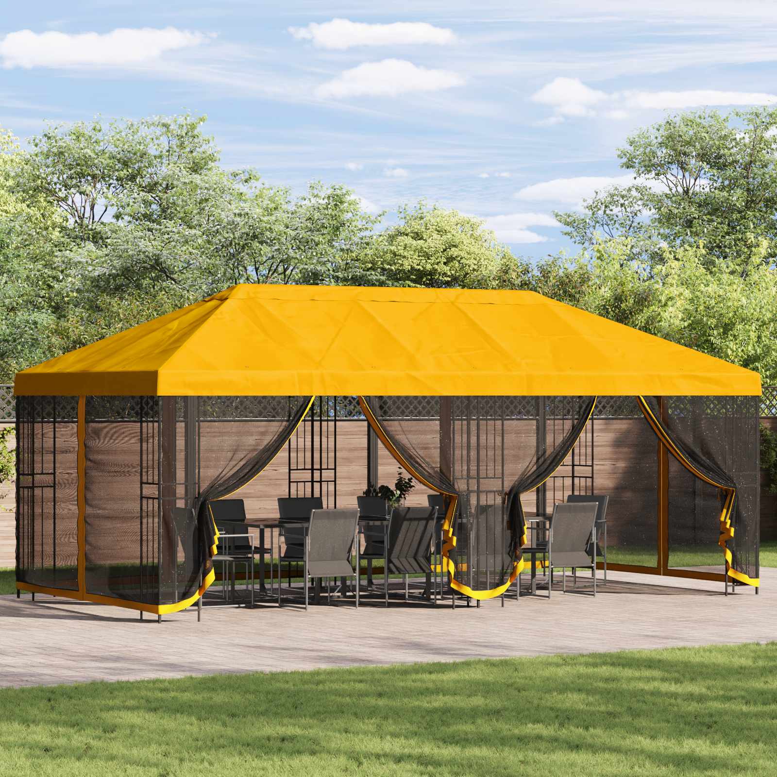 Paviljons ar sānu sienām 6 x 3 m Dzeltens