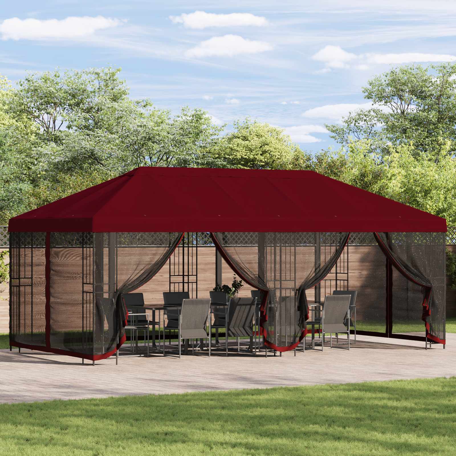 Nojumes ar sānu sienām 6 x 3 m Ķiršu krāsā