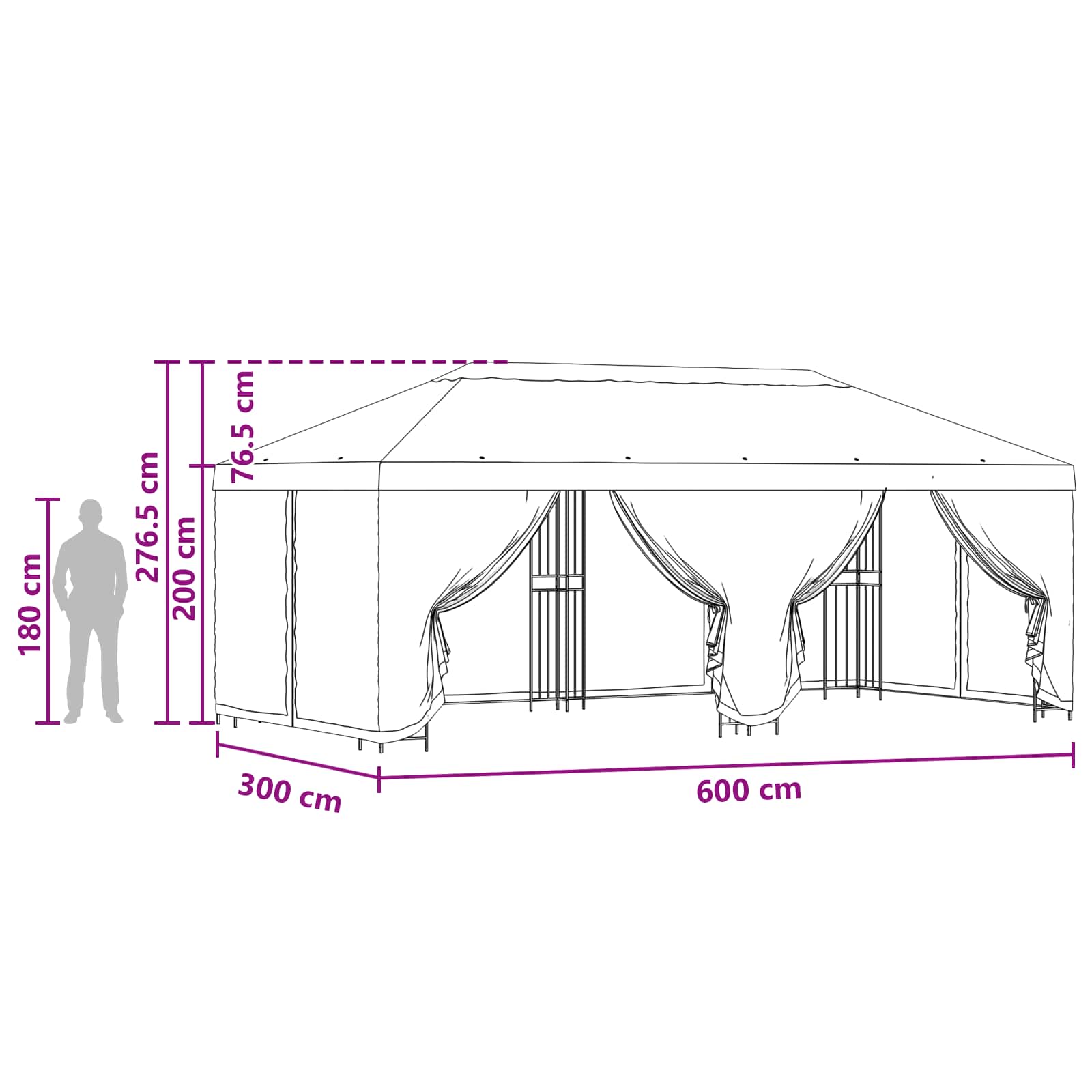 Paviljonas su šoninėmis sienelėmis 6 x 3 m Smėlio