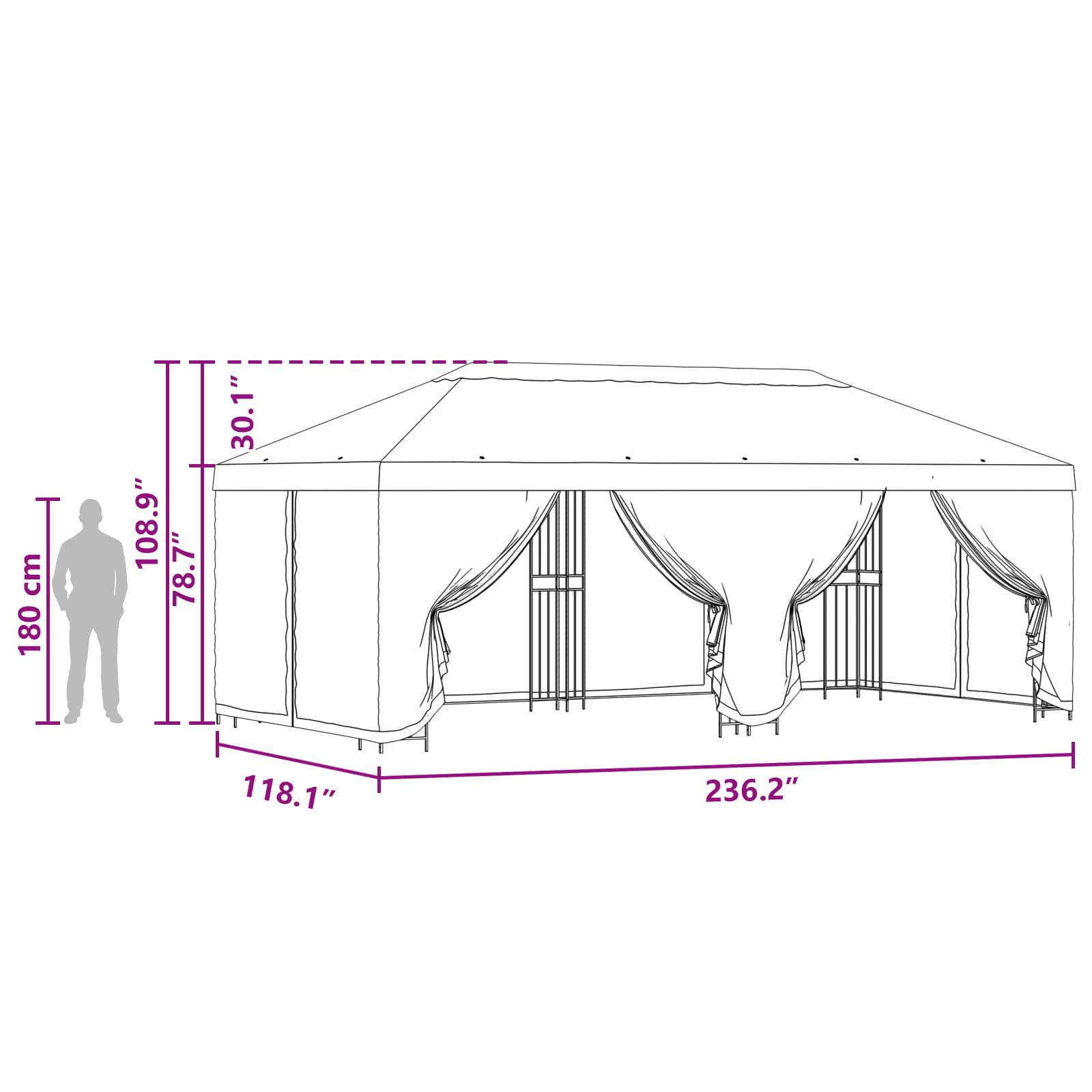Nojumes ar sānu sienām 6 x 3 m Antracīts