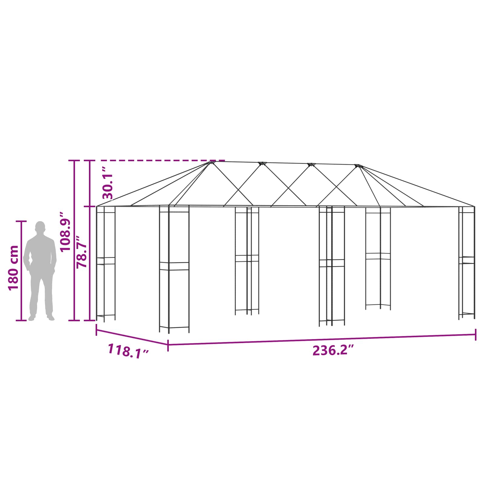 Gazebo rėmas 6 x 3 m Juoda Plienas