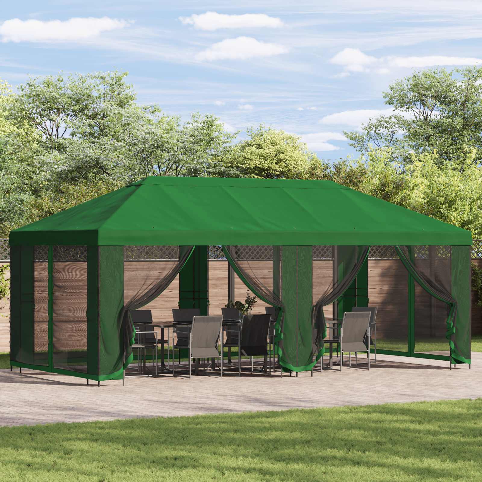 Dārza paviljons 6 x 3 m zaļš poliesters un tērauds 190