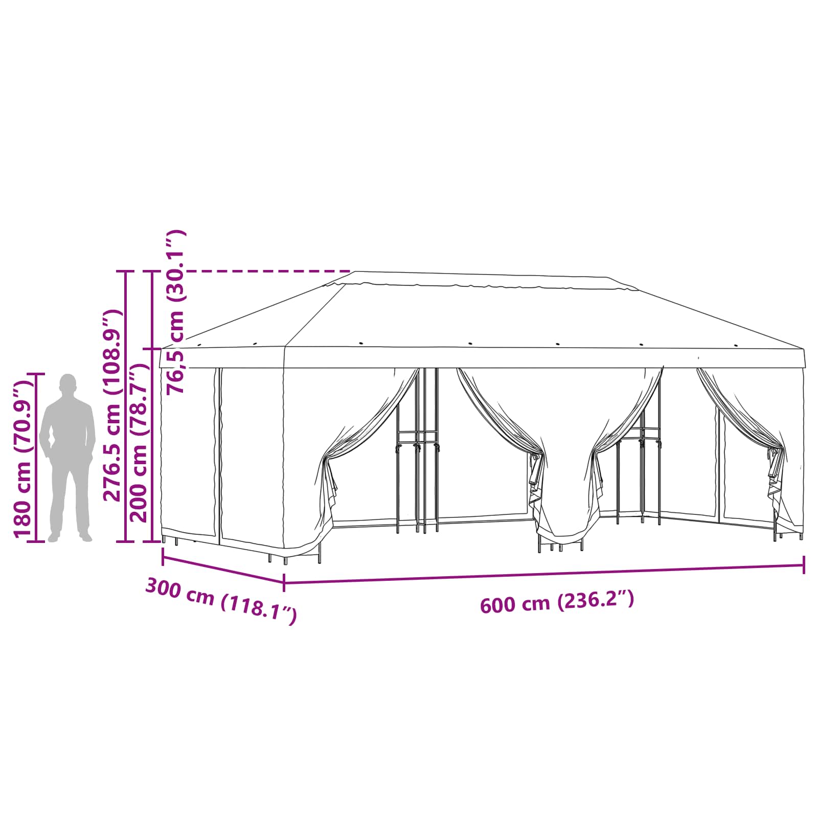 Paviljonas su šoninėmis sienelėmis 6 x 3 m Terakotos