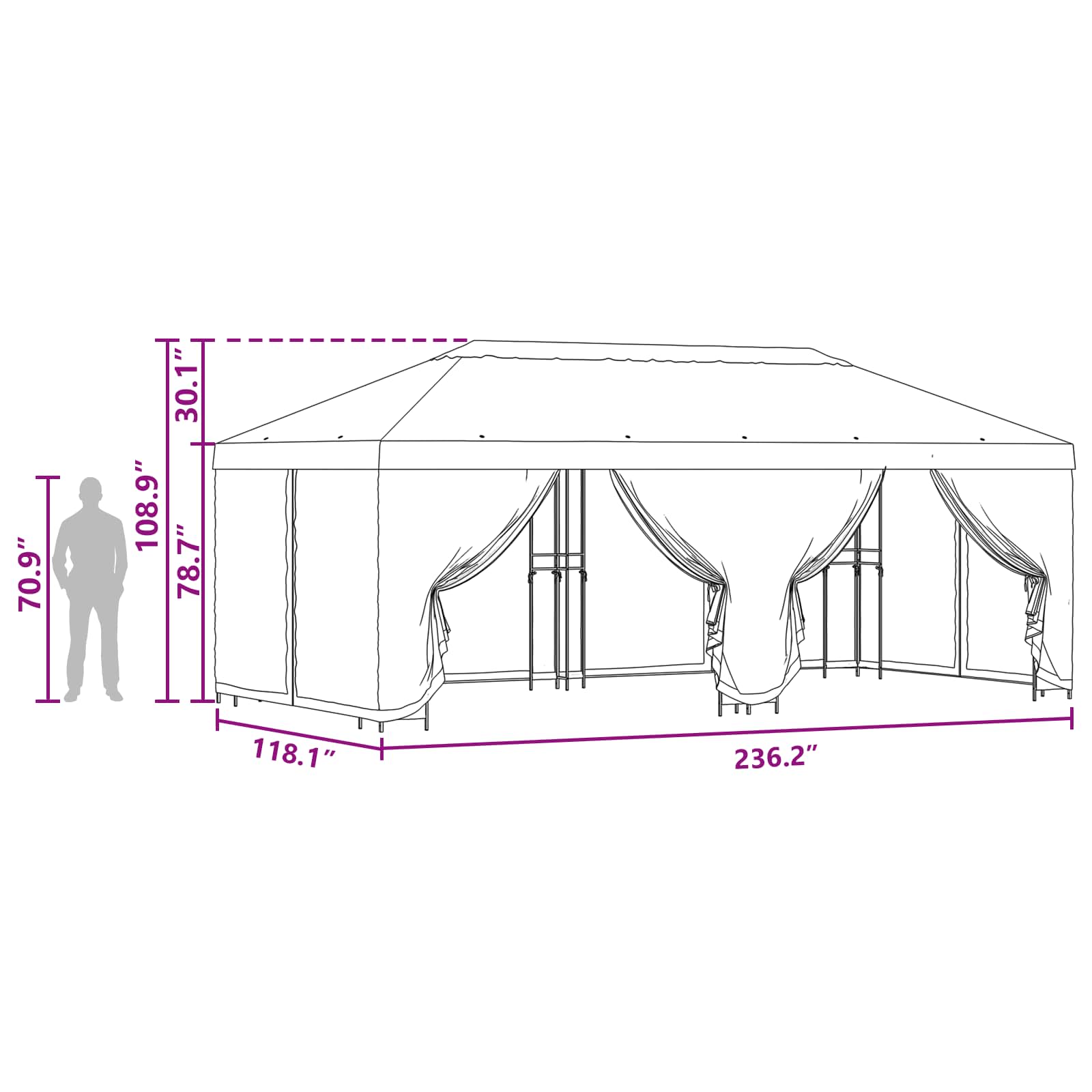 Paviljonas su šoninėmis sienelėmis 6 x 3 m Mėlyna