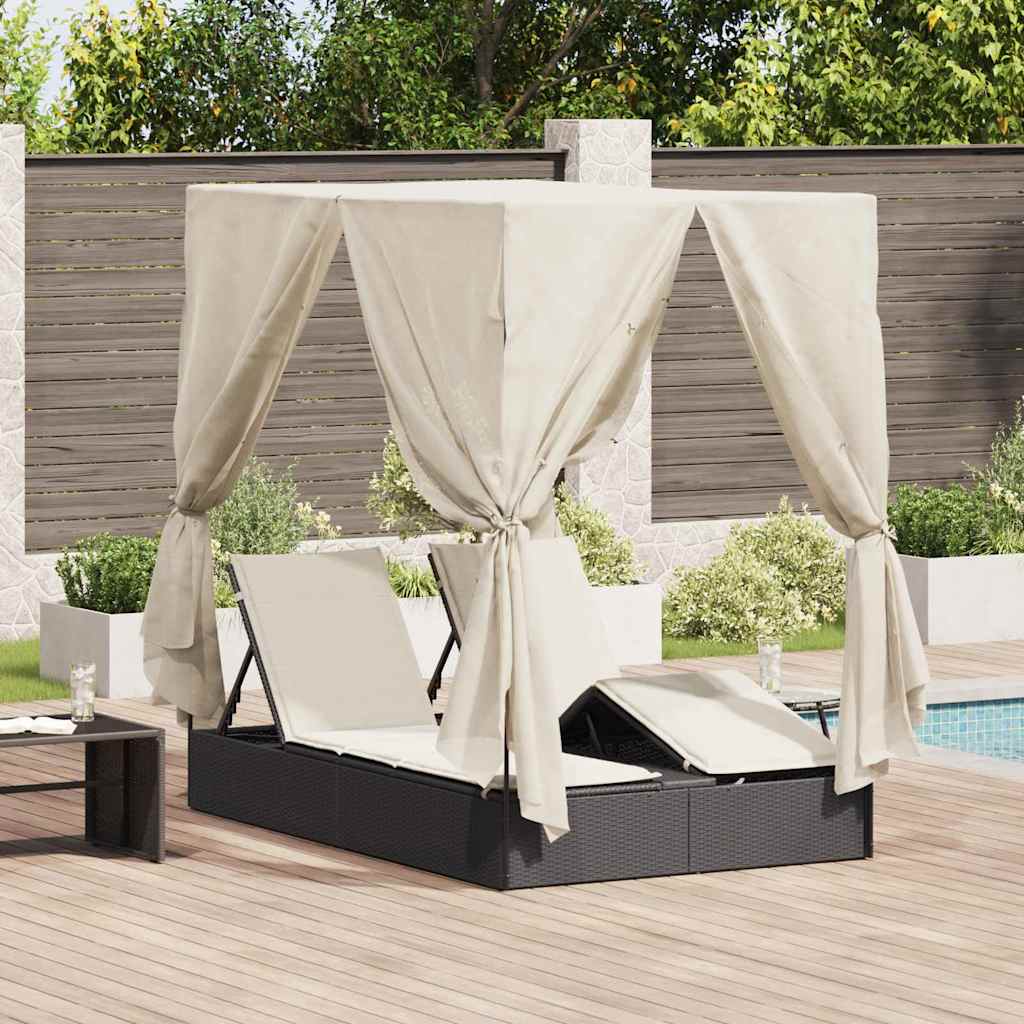 Two-Seater Sun Lounger with Roof Black 205 x 129 x 200 cm