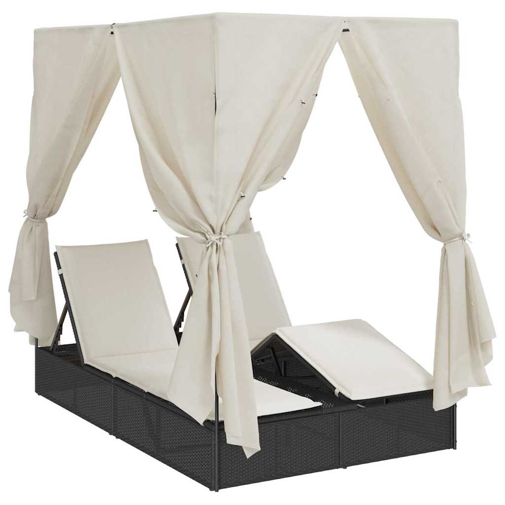 Two-Seater Sun Lounger with Roof Black 205 x 129 x 200 cm
