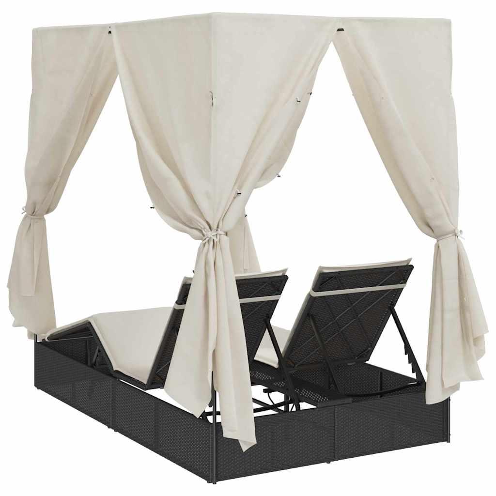 Two-Seater Sun Lounger with Roof Black 205 x 129 x 200 cm