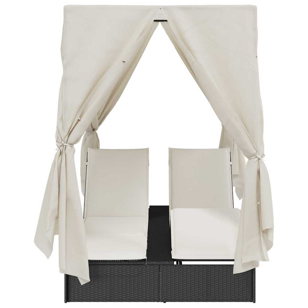 Two-Seater Sun Lounger with Roof Black 205 x 129 x 200 cm