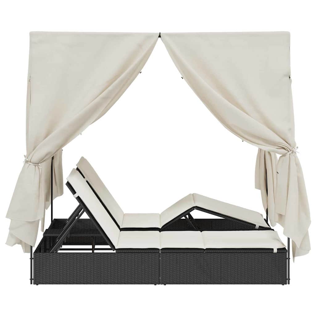 Two-Seater Sun Lounger with Roof Black 205 x 129 x 200 cm