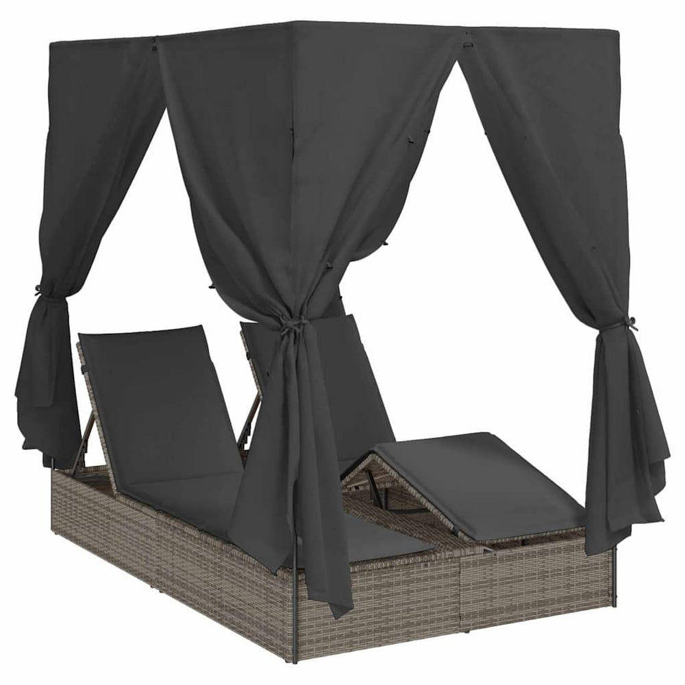 Two-Seater Sun Lounger with Roof Grey 205 x 129 x 200 cm