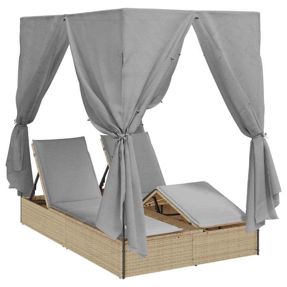 2-Seater Sun Lounger with Roof Sand 205 x 129 x 200 cm