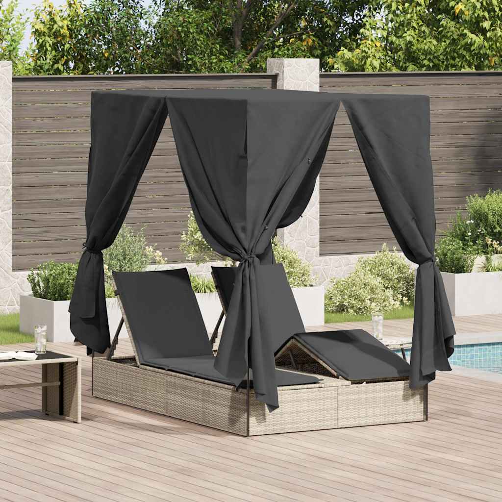 Two-Seater Sun Lounger with Roof Light Grey