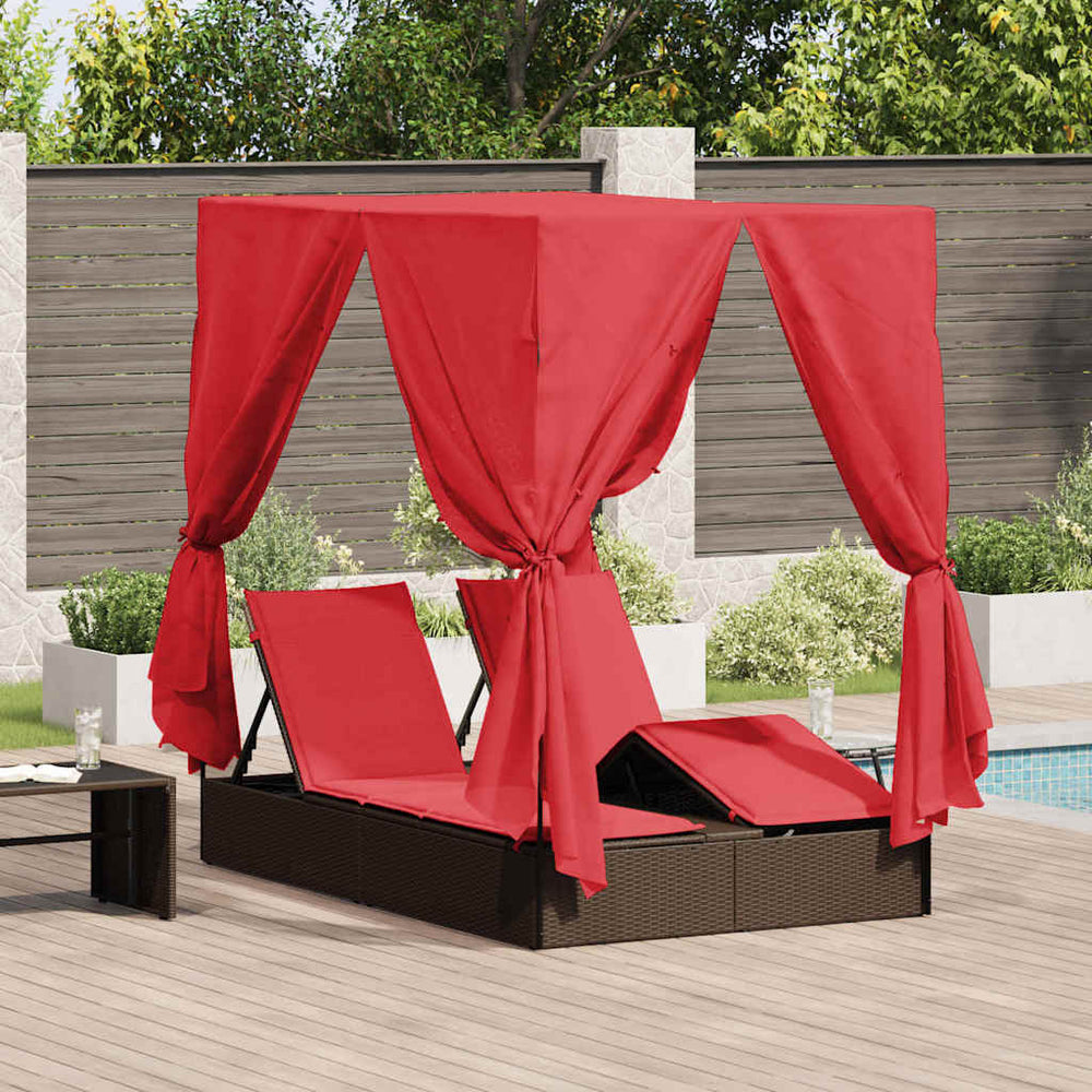 Brown 205 x 129 x 200 cm Two-Seater Sun Lounger with Roof