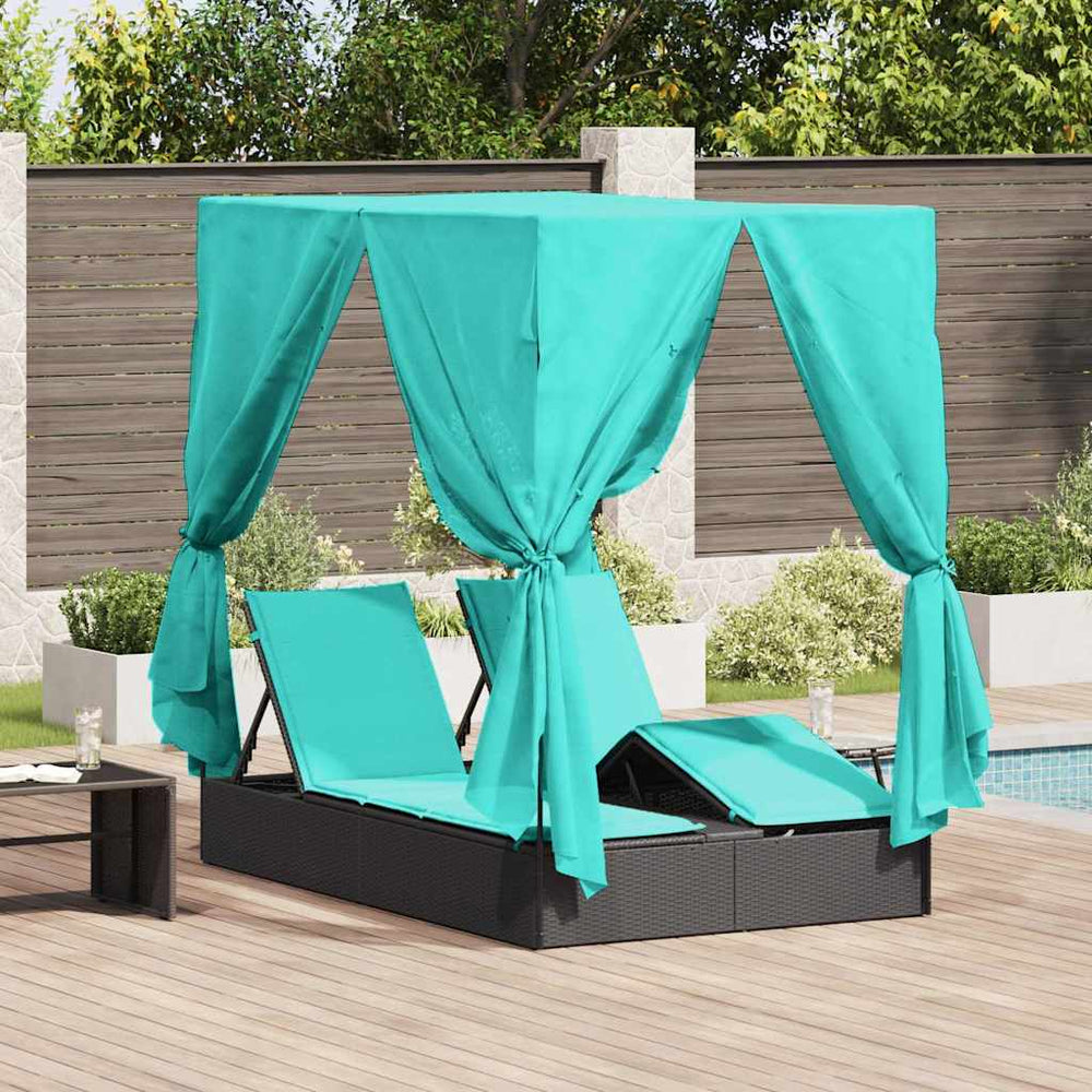 Double Sun Lounger Turquoise 205 x 129 x 200 cm Polyrattan