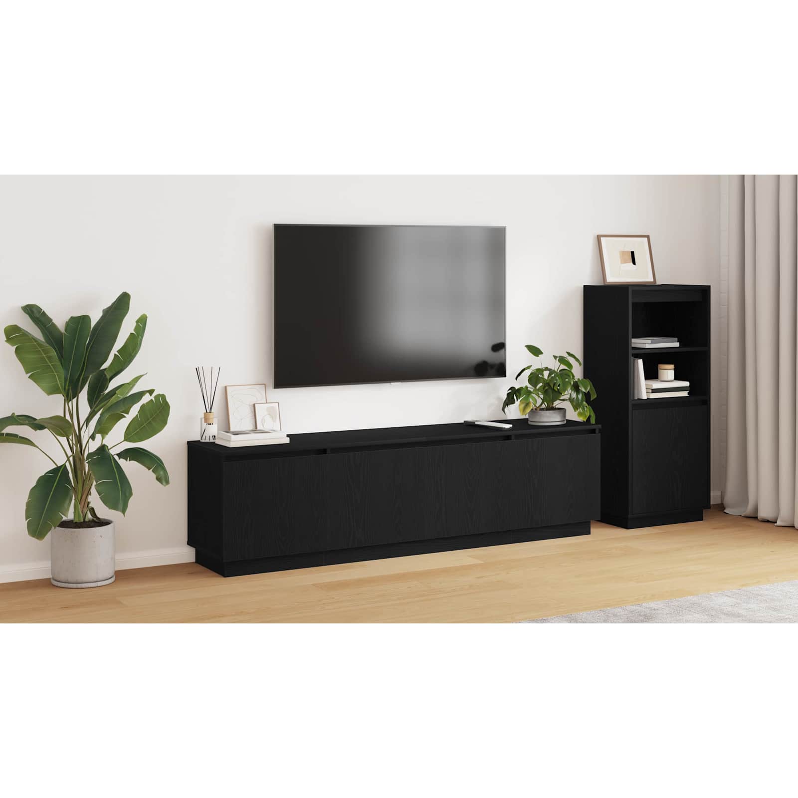TV skapītis ar LED apgaismojumu melns ozols 180 x 38 x 49 cm
