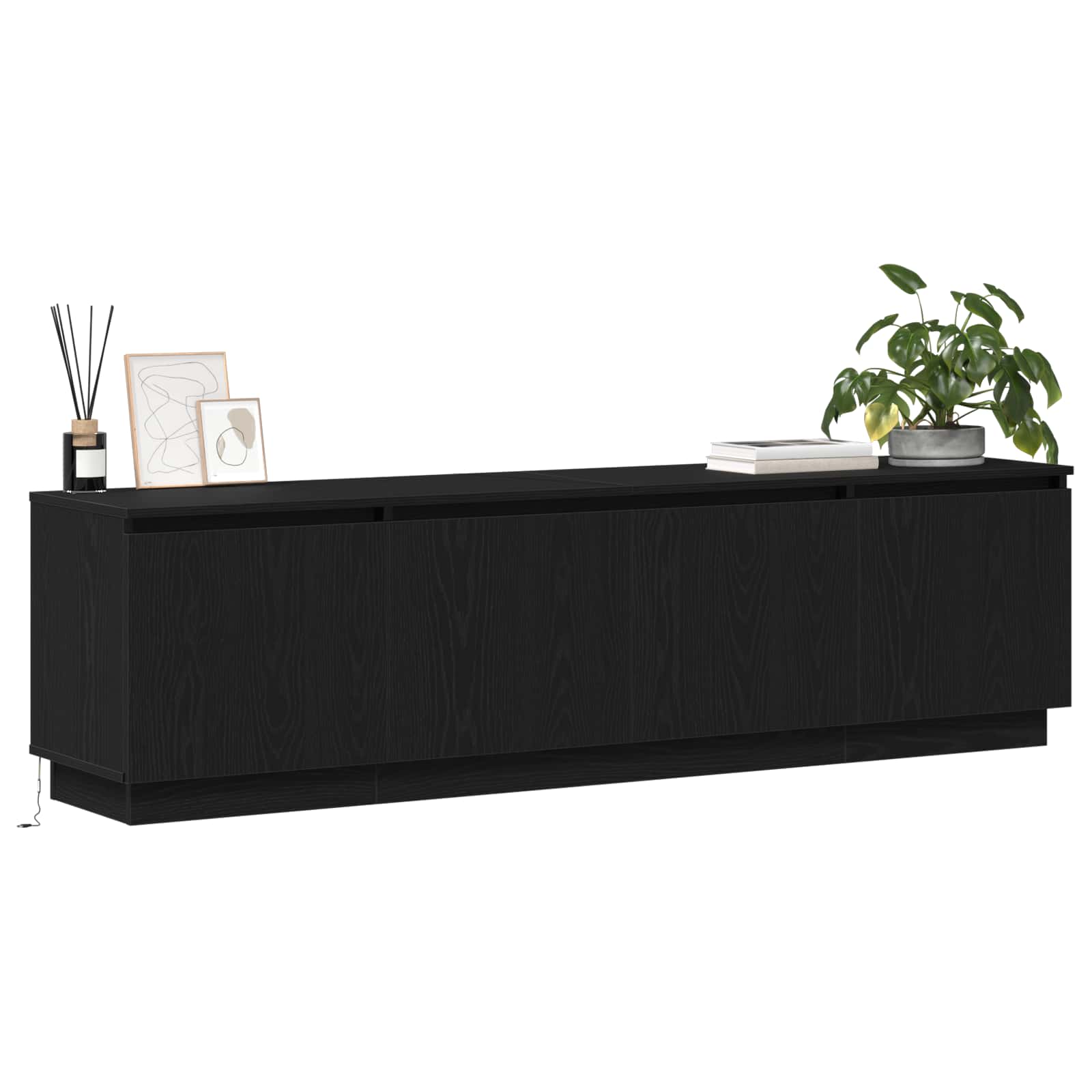 TV skapītis ar LED apgaismojumu melns ozols 180 x 38 x 49 cm