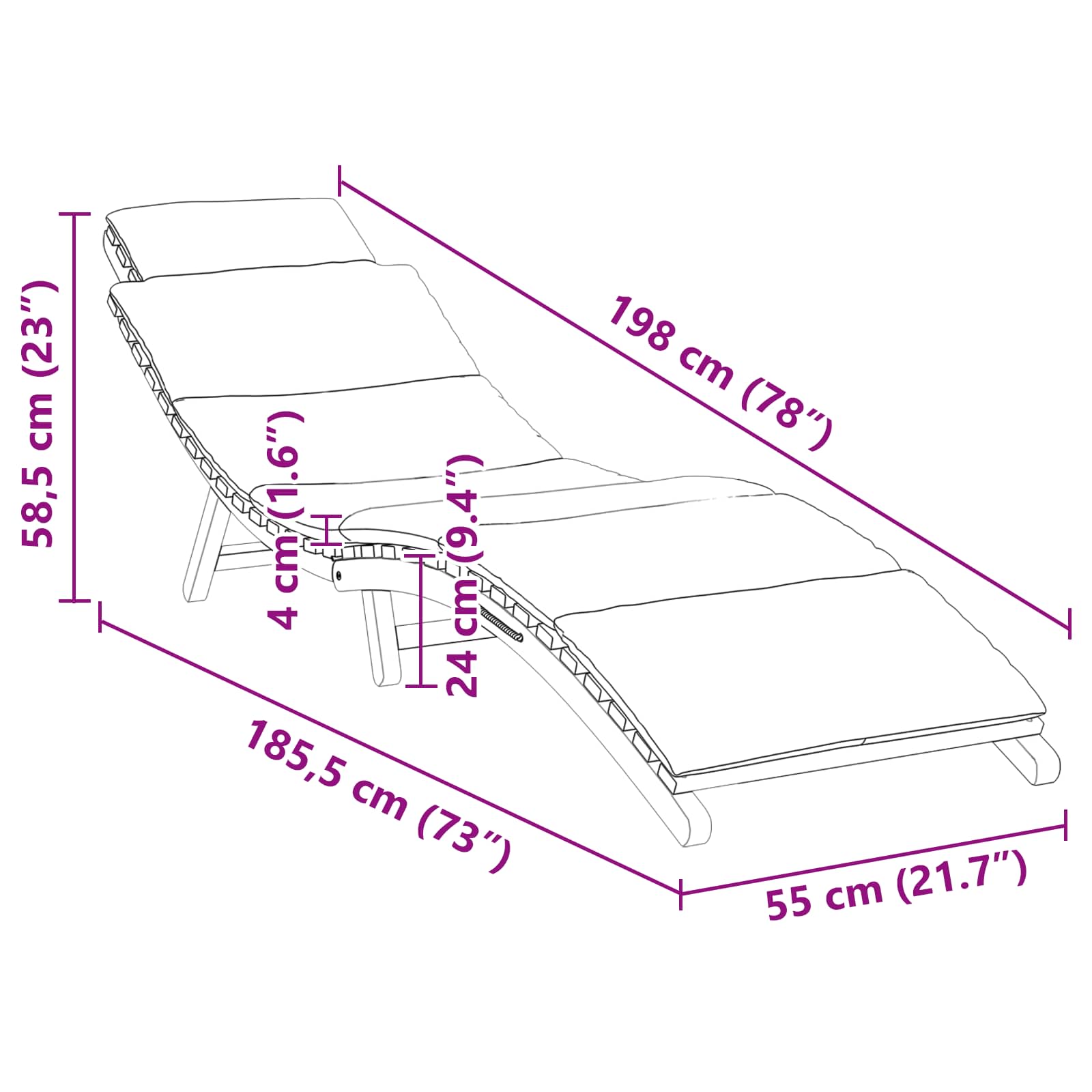 Sodo gultas Ruda 198 x 55 x 58,5 cm Kieto teka medžio