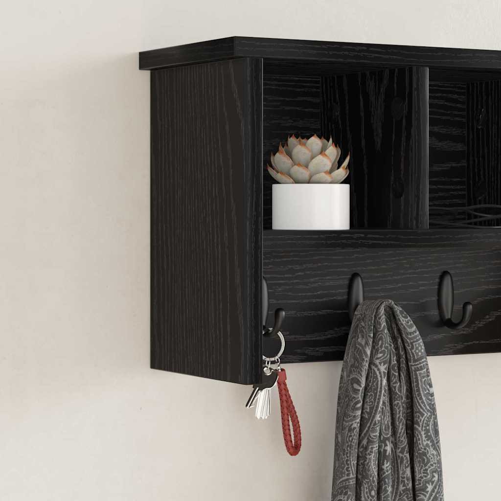 Wall-mounted coat rack with shelf black oak 50 x 16 x 26 cm