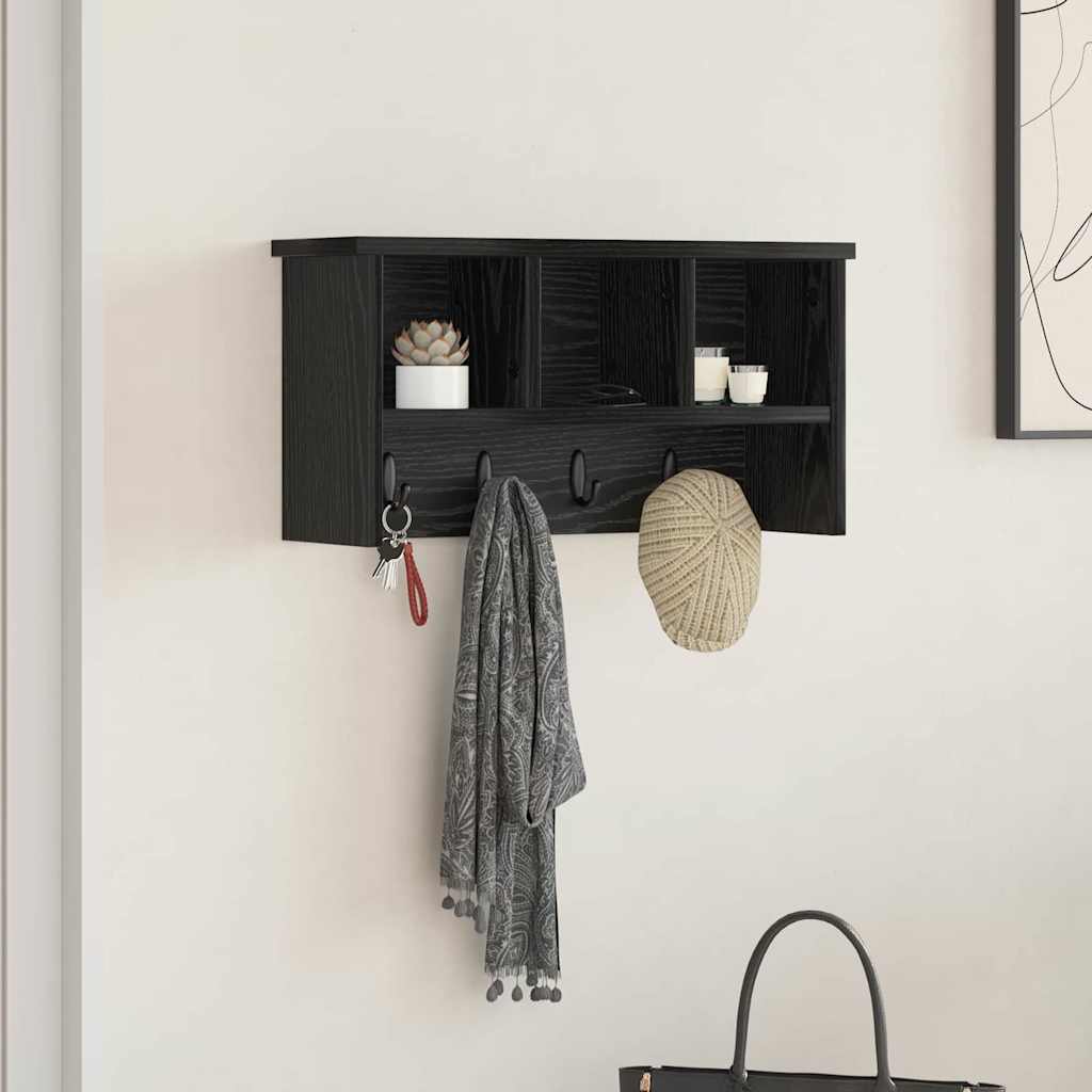 Wall-mounted coat rack with shelf black oak 50 x 16 x 26 cm