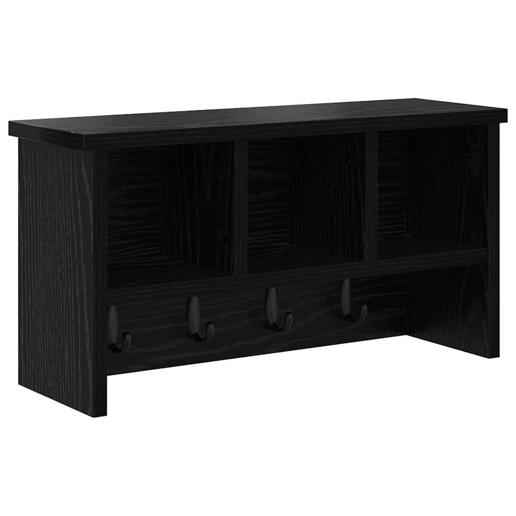 Wall-mounted coat rack with shelf black oak 50 x 16 x 26 cm