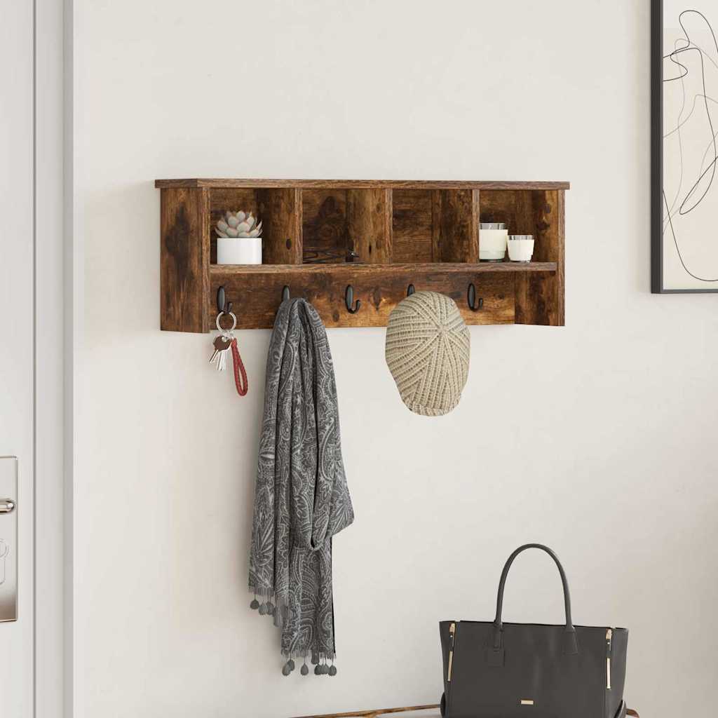 Wall-mounted coat rack with shelf Smoked Oak 75 x 16 x 26 cm