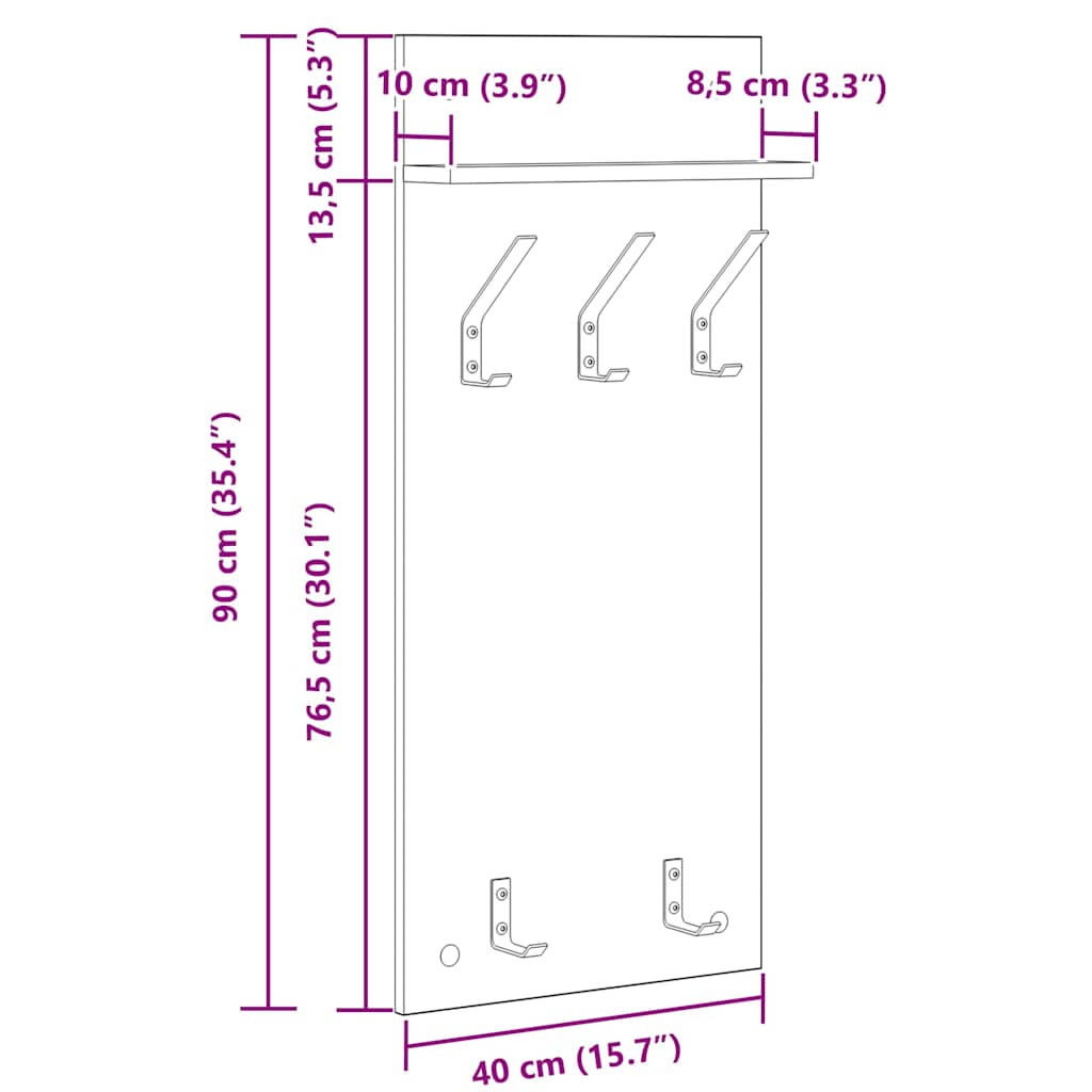 Prikabinamas paltas su lentyna Juodas ąžuolas 40 x 10 x 90 cm