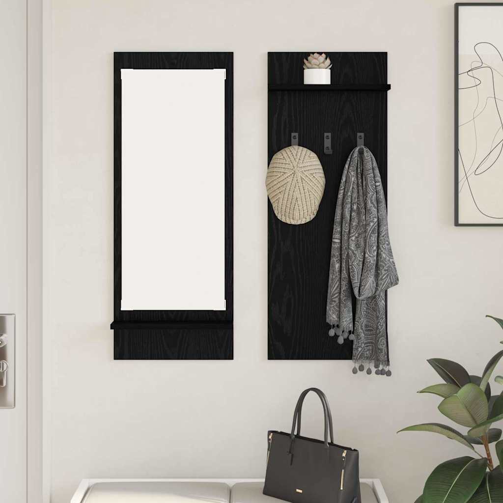 Wall-mounted coat rack with shelf black oak 70 x 10 x 90 cm