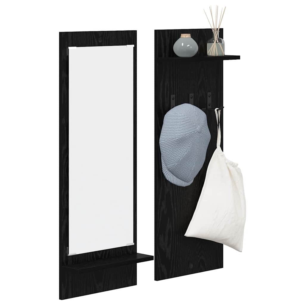 Wall-mounted coat rack with shelf black oak 70 x 10 x 90 cm