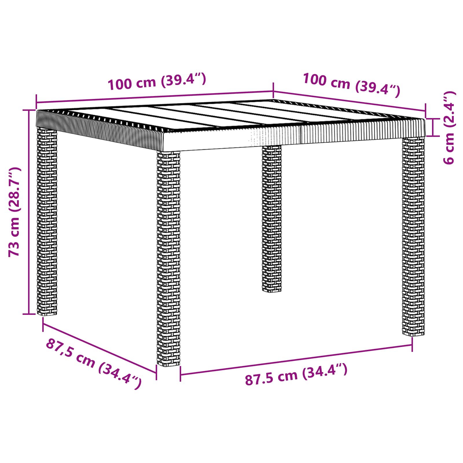 Sodo stalas Antracitas 100 x 100 x 73 cm poliratanas
