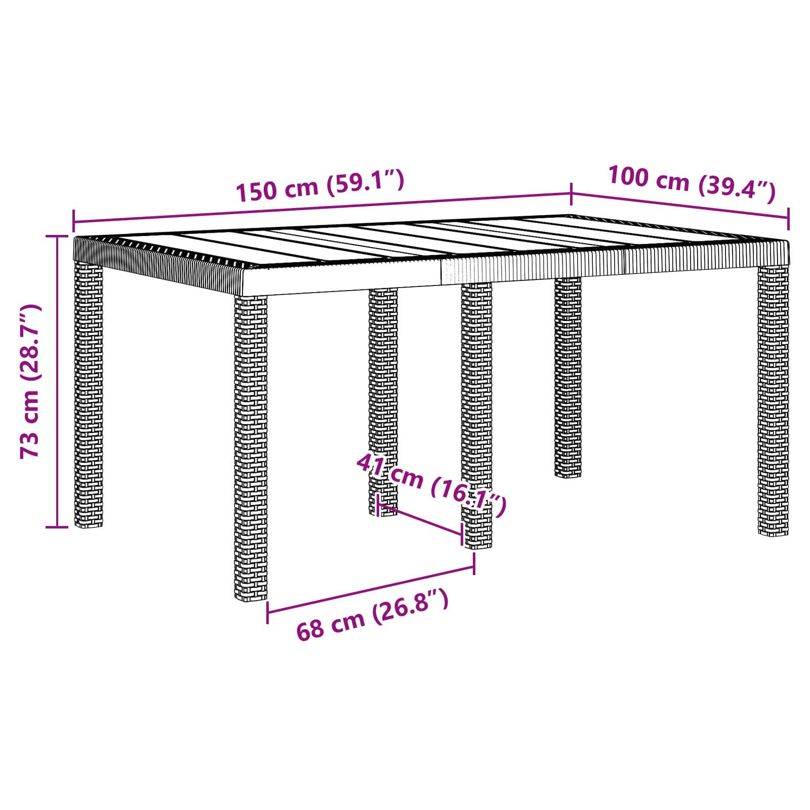 Dārza galds Brūns 150 x 100 x 73 cm poliuretāns