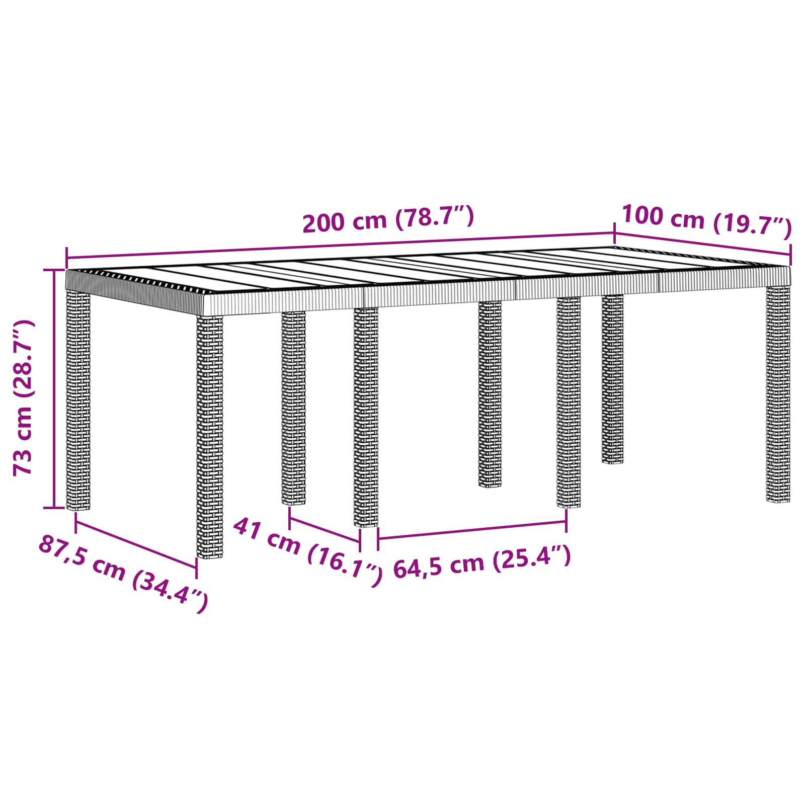 Sodo stalas Antracitas 200 x 100 x 73 cm poliratanas