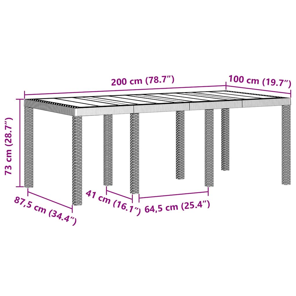 Sodo stalas Šviesiai pilka 200 x 100 x 73 cm poliratanas