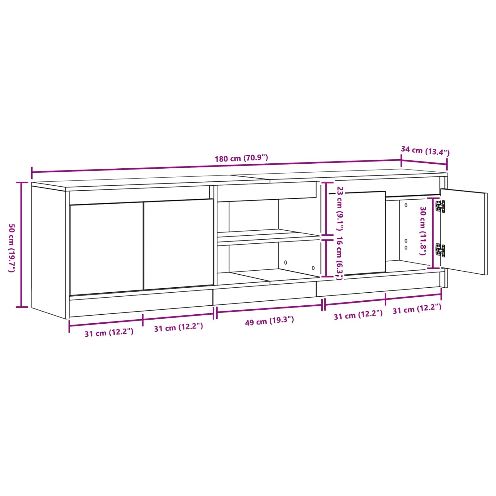 TV vienetai 2 pcs Ruda 180 x 34 x 50 cm Apdirbta mediena