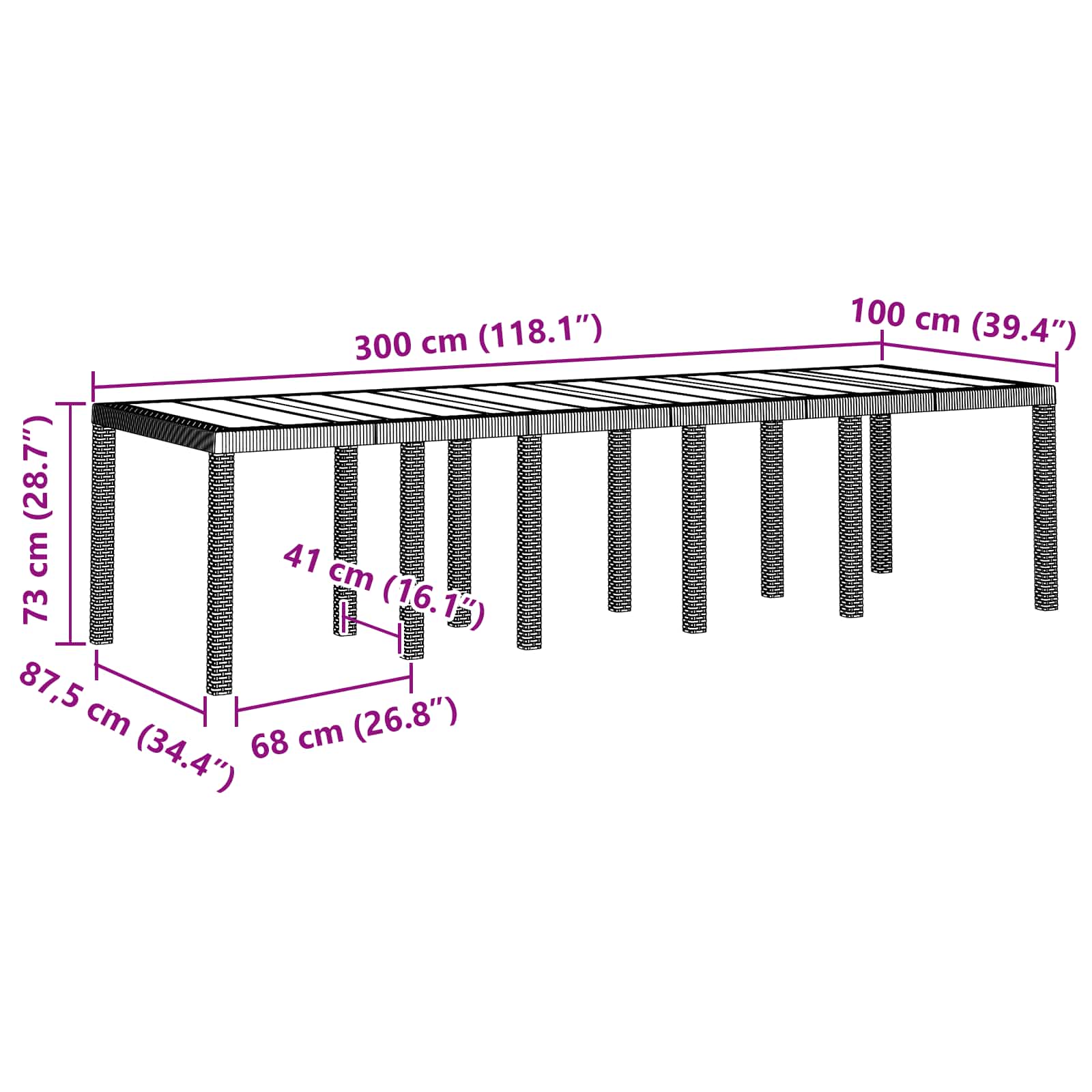 Sodo stalas Ruda 300 x 100 x 73 cm poliratanas