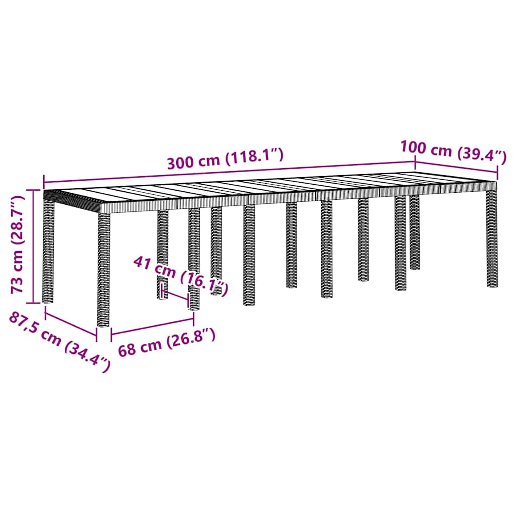 Garden table White 300 x 100 x 73 cm polyrattan