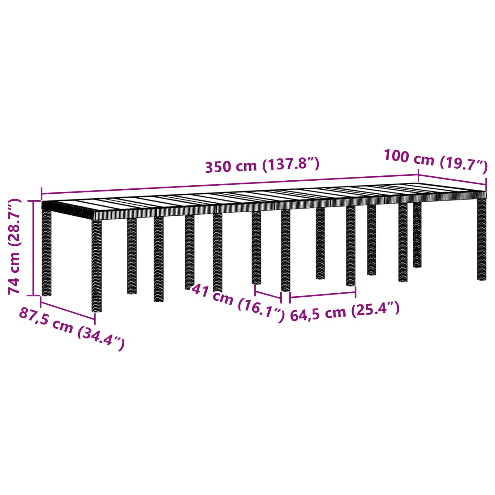 Sodo stalas Antracitas 350 x 100 x 74 cm poliratanas