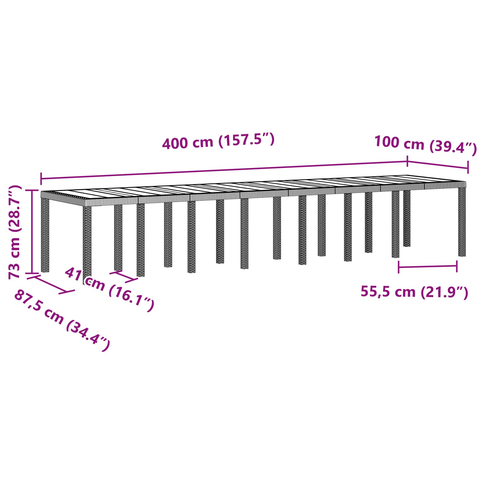 Sodo stalas Ruda 400 x 100 x 73 cm poliratanas