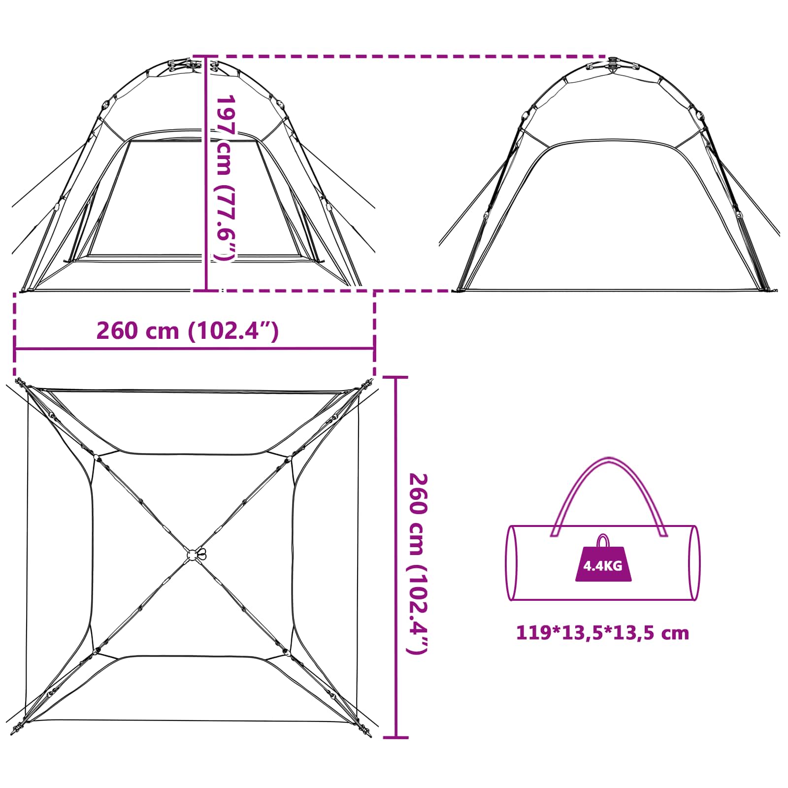 Instant Tent Azure Blue 260 x 260 x 185 cm Steel