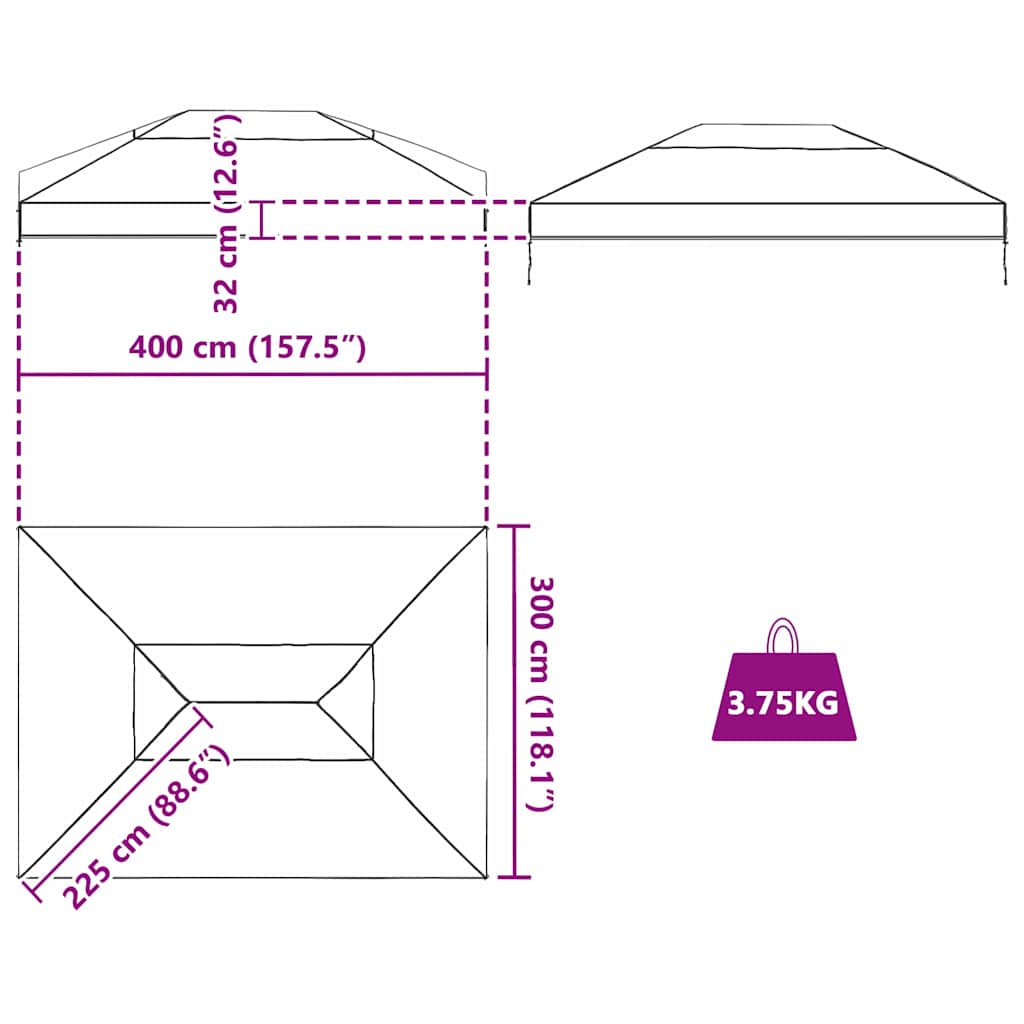 Paviljona pārsega nomaiņa Caurspīdīgs 400 x 300 x 32 cm PVC