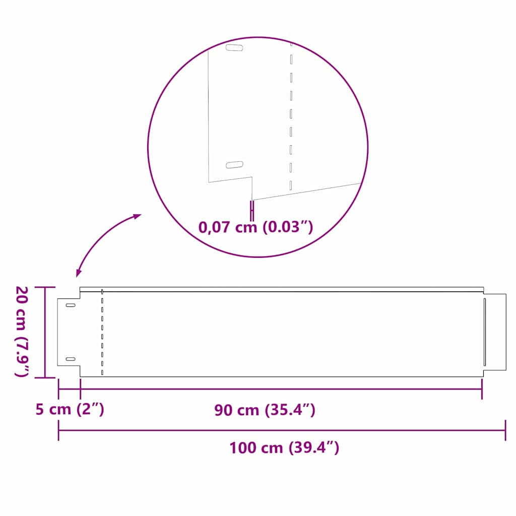 Vešlių tvorų Cinkuotas spalva 100 x 20 x 0.07 cm